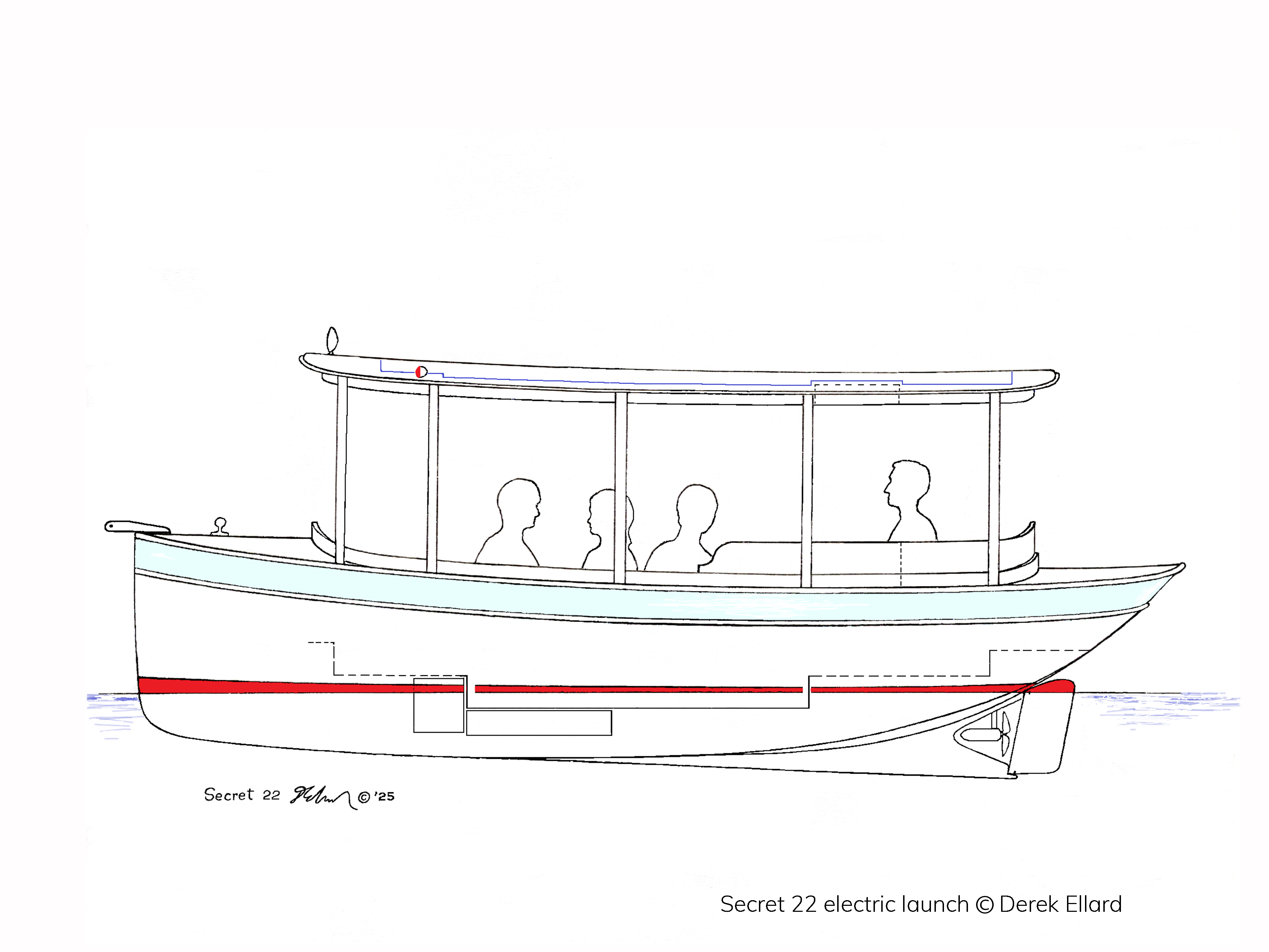 Secret 22 electric launch side elevation